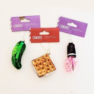 Canvas Vintage-Like Glass Pickle Smores and Nailpolish Ornament - NWT
